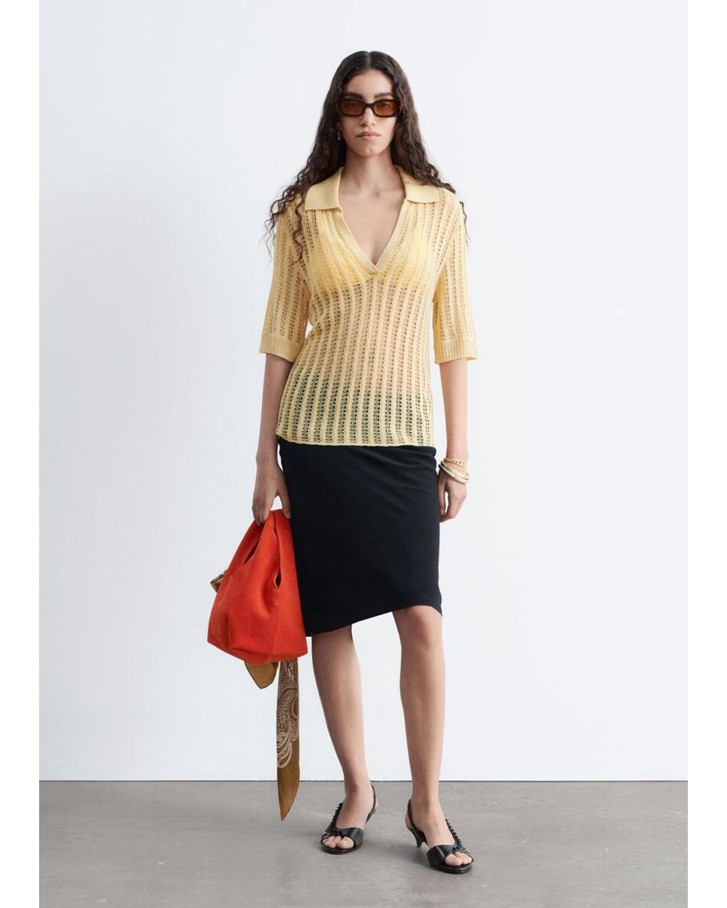 & Other Stories Yellow Open-Knit Polo Top