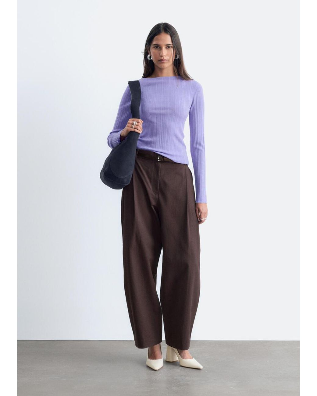 & Other Stories Purple Rib-Knit Wool Boatneck Top