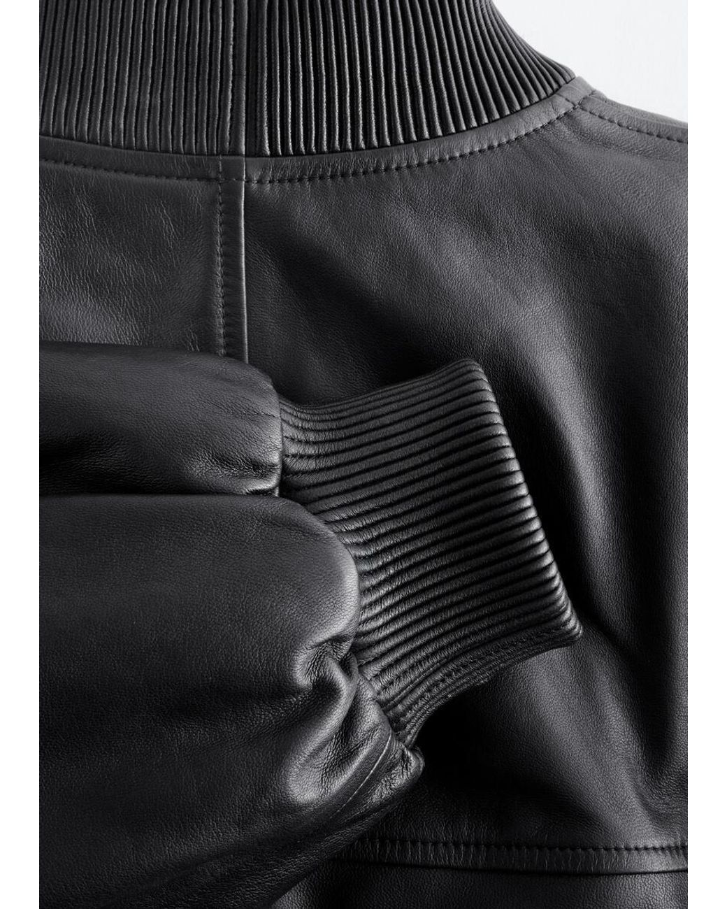 & Other Stories White Cropped Leather Bomber Jacket