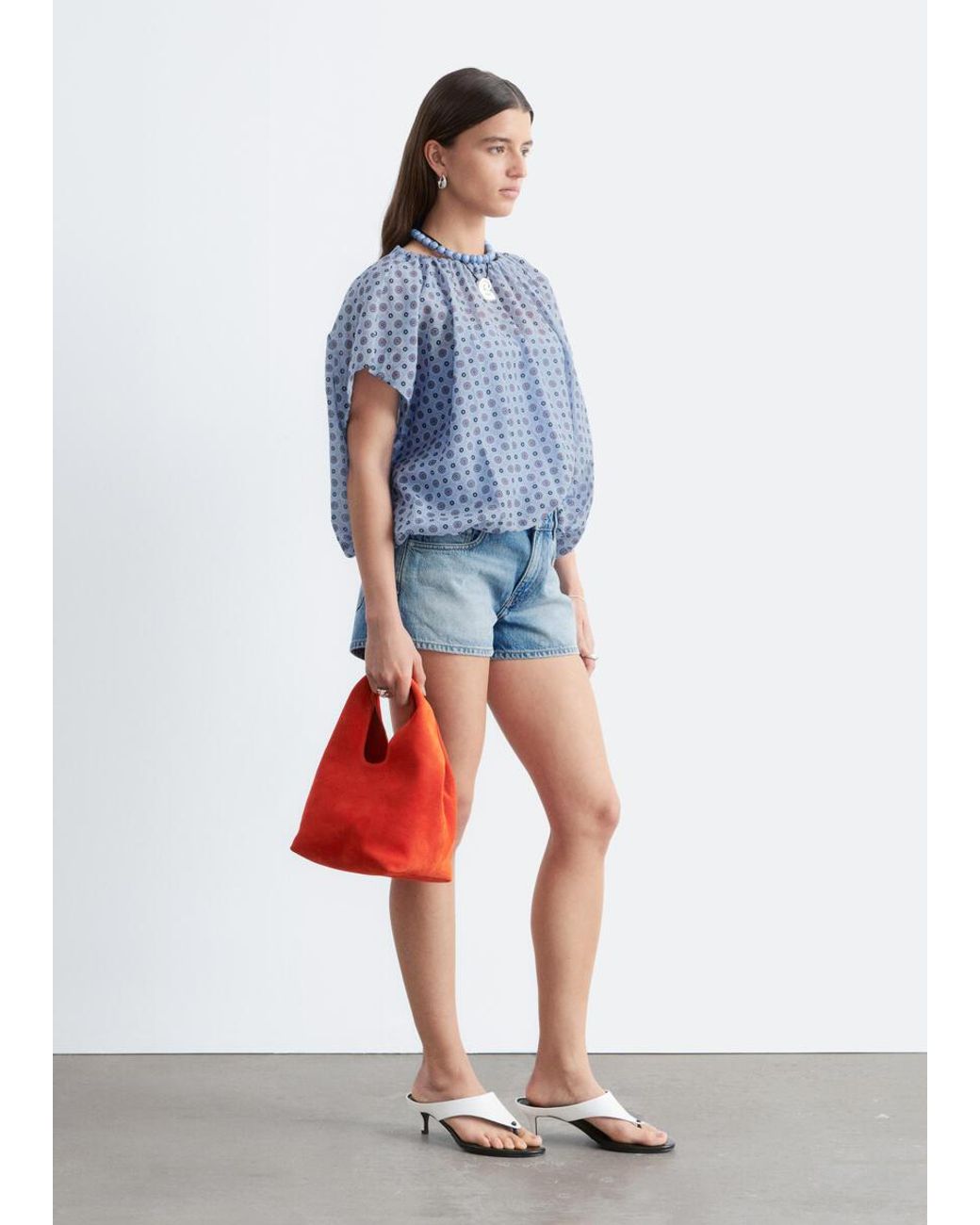 & Other Stories Blue Printed Balloon Blouse