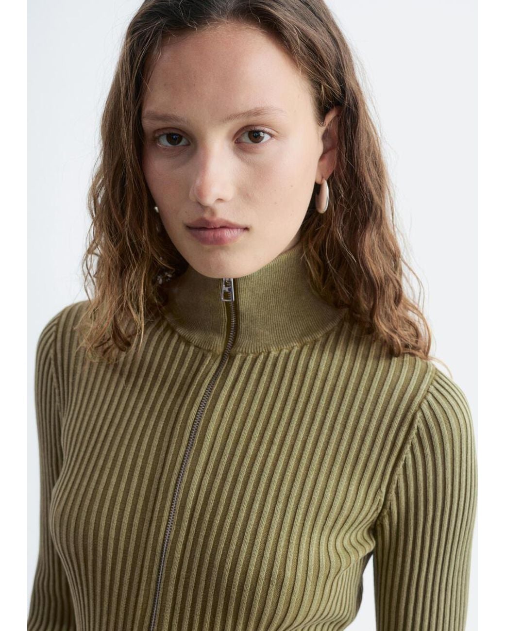 & Other Stories White Zip-Up Turtleneck Cardigan