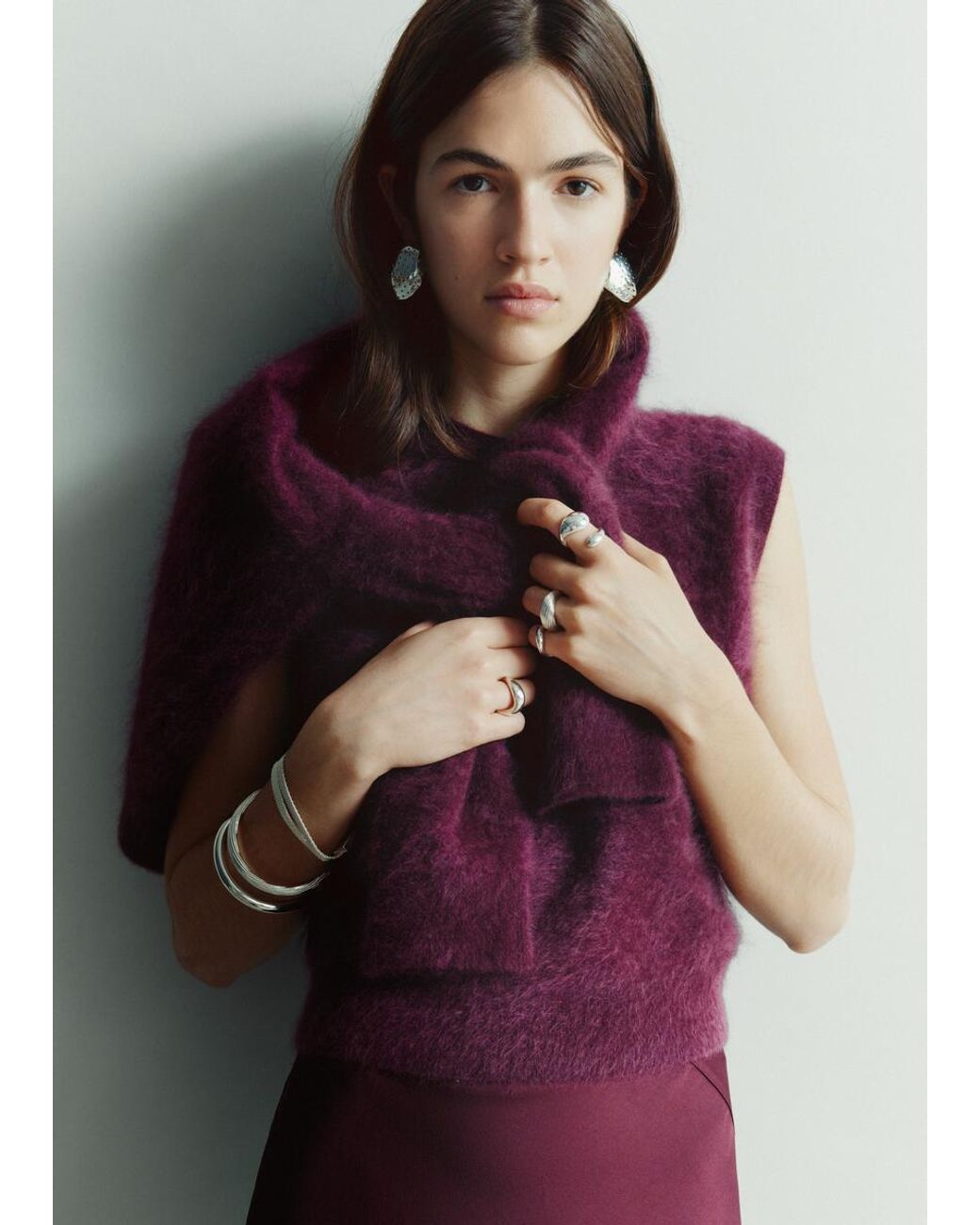 & Other Stories Purple Brushed Cashmere Vest