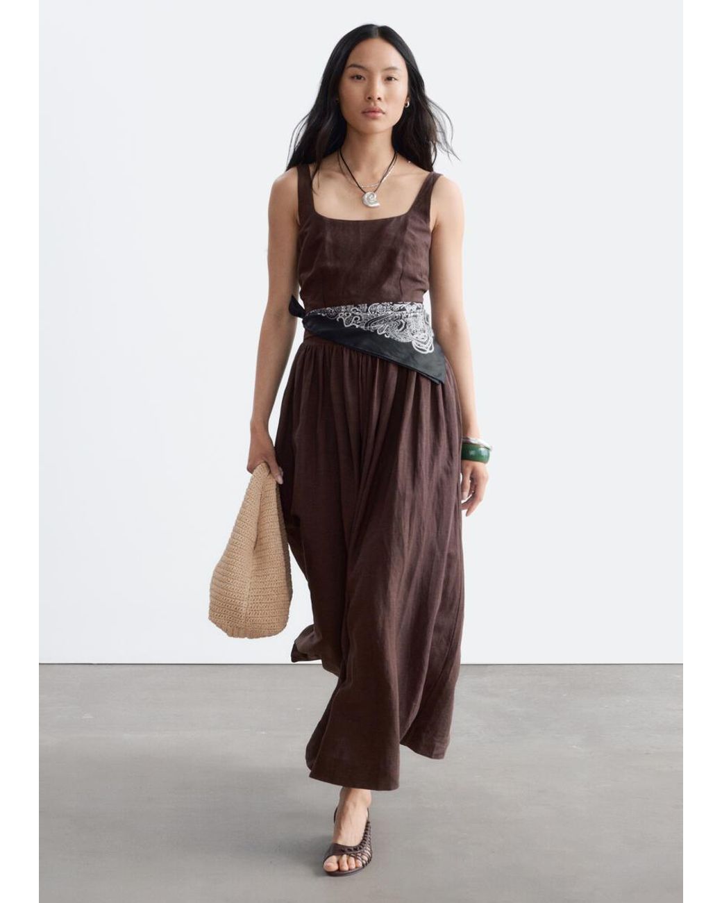 & Other Stories Brown Fit-And-Flare Midi Dress