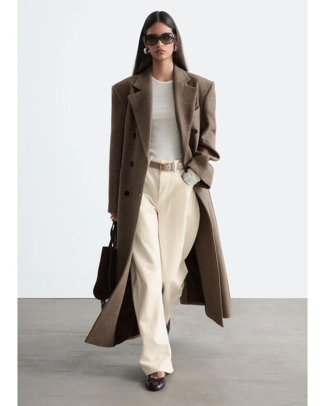 & Other Stories White Long Wool Coat