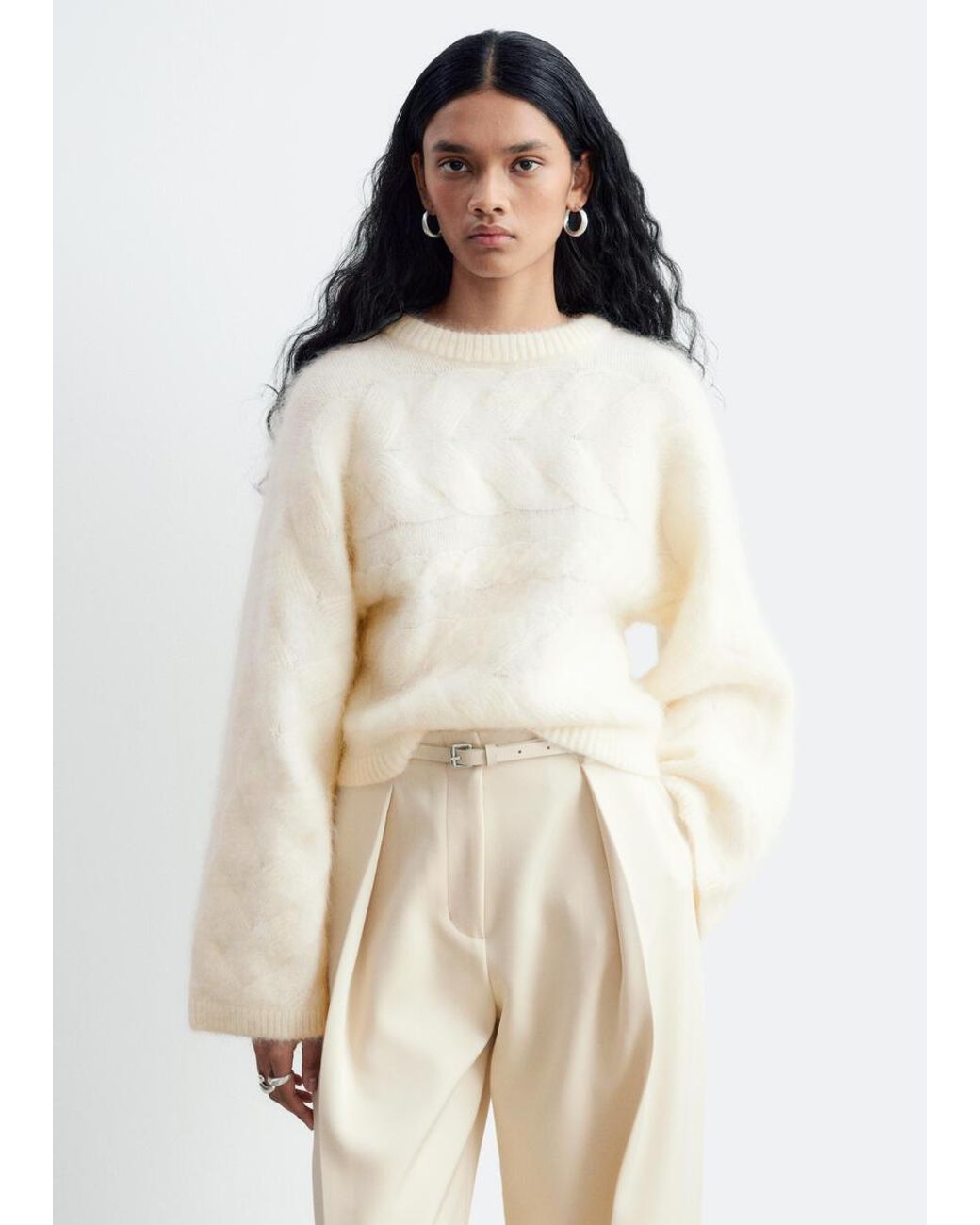 & Other Stories White Mohair-Blend Cable-Knit Jumper