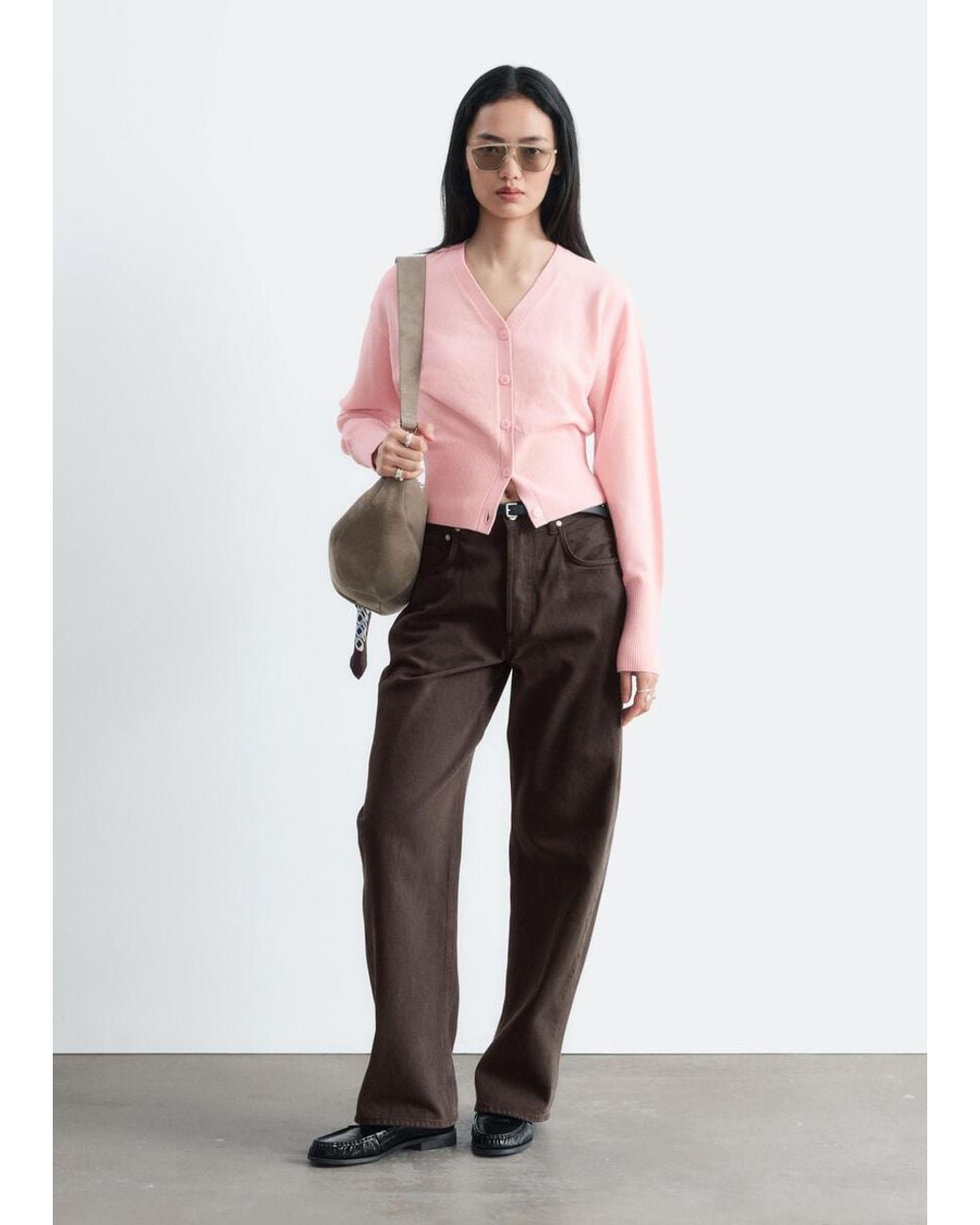 & Other Stories Pink Wool Corset Rib Cardigan