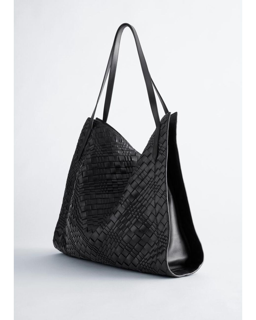 & Other Stories Black Open Braided Leather Tote