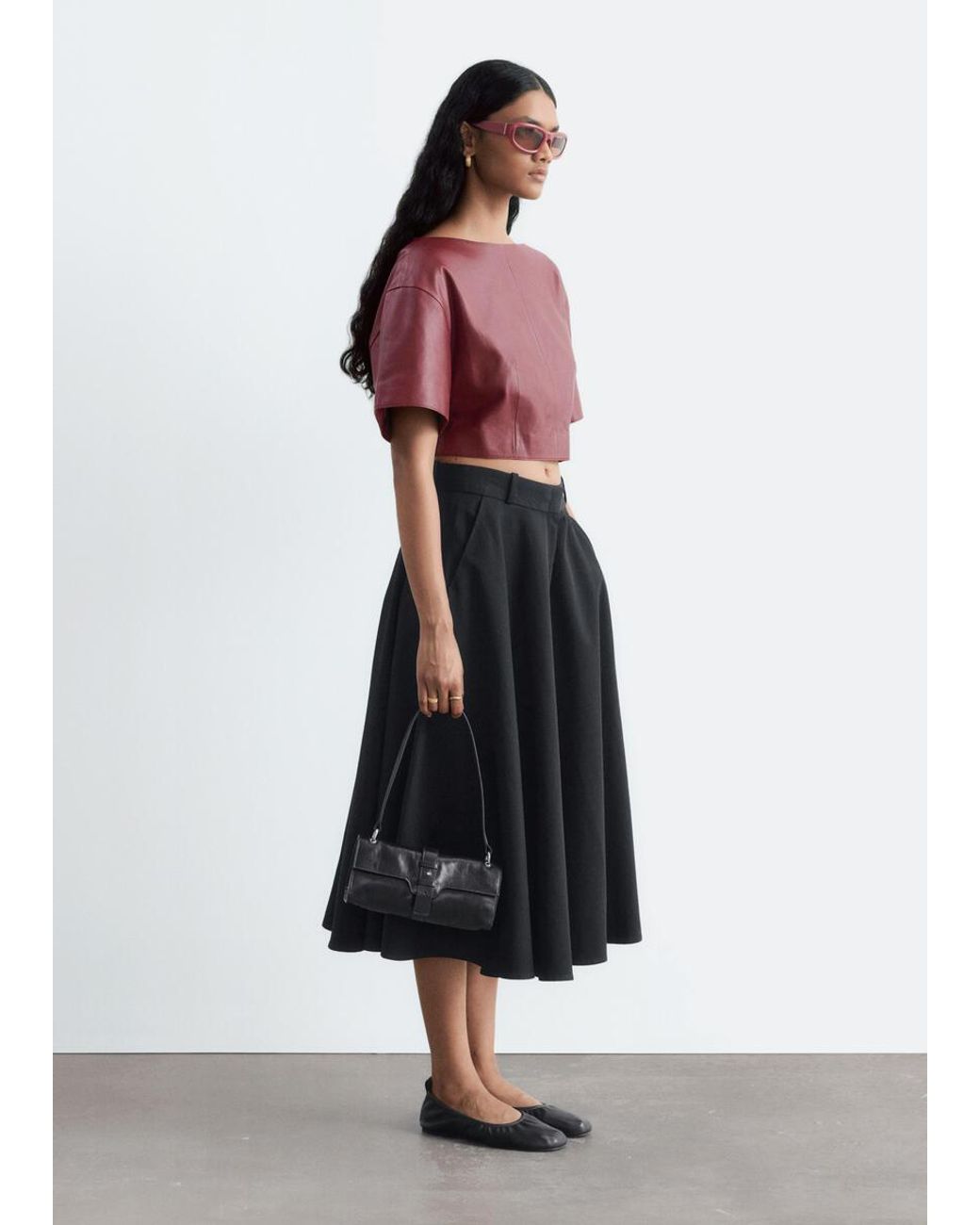 & Other Stories Red Tie-Back Leather Top