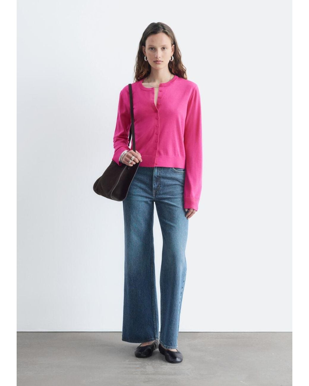 & Other Stories Pink Plain-Knit Wool Cardigan