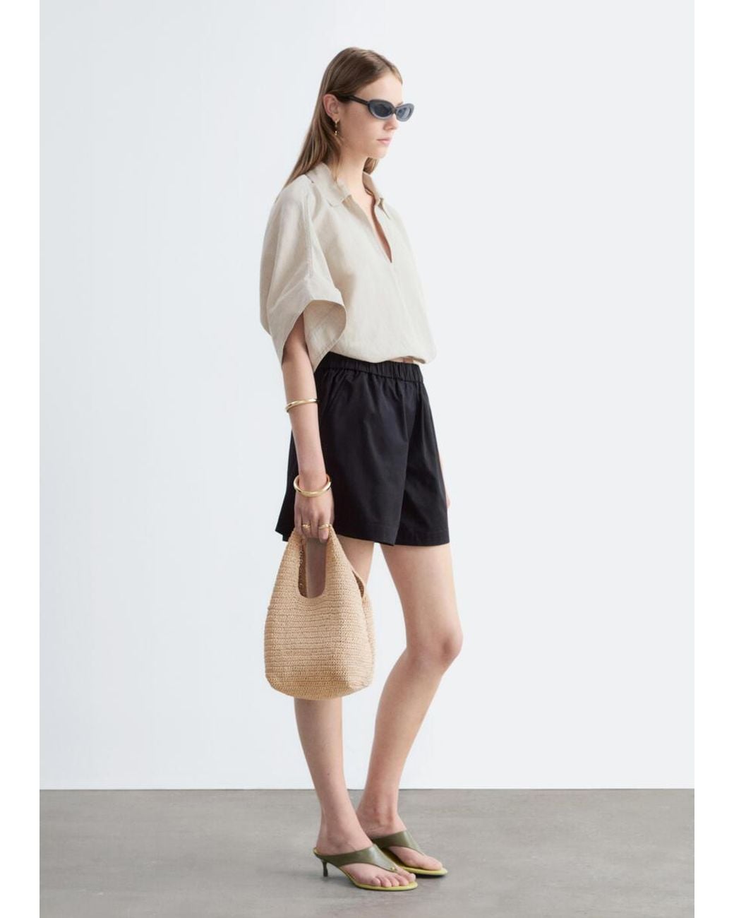 & Other Stories White High-Waist Cotton Shorts