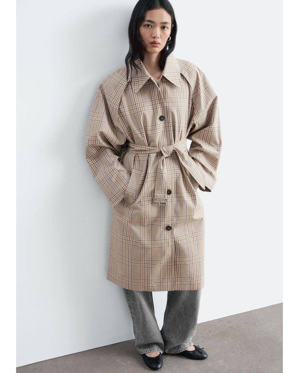 & Other Stories White Checked Buckle-Belt Trench Coat
