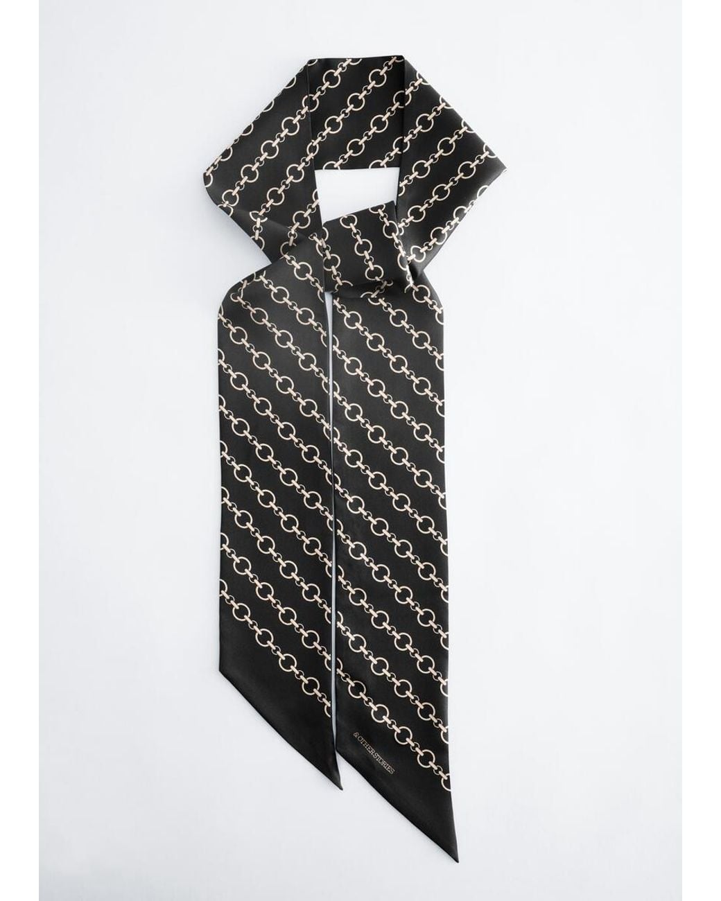 & Other Stories Black Slim Silk Print Scarf