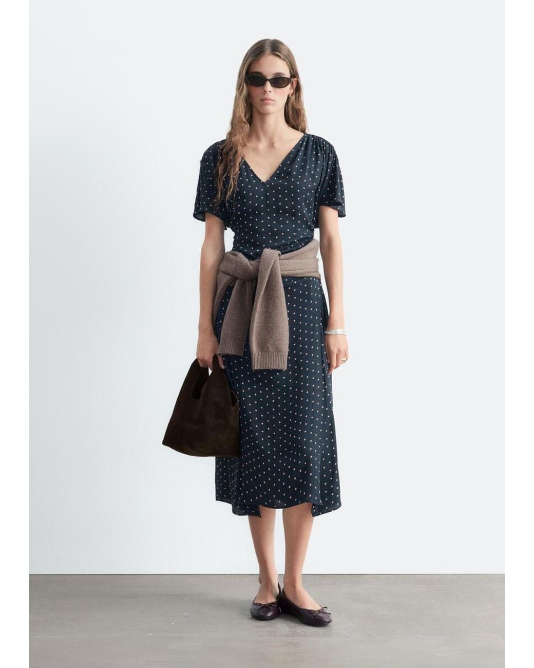 & Other Stories Blue V-Neck Gathered Dress