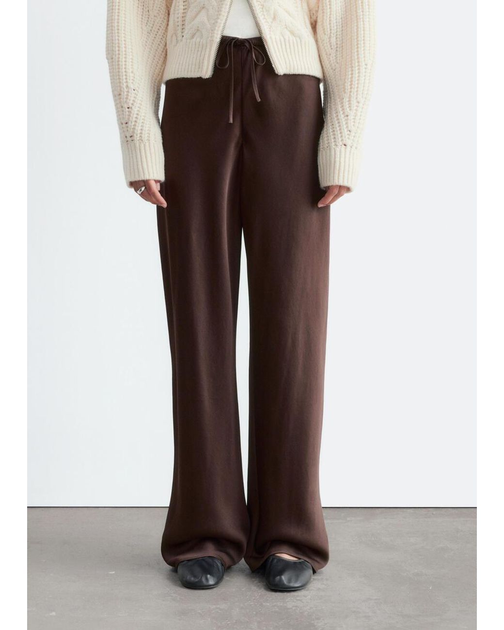 & Other Stories Brown Satin Pull-On Trousers