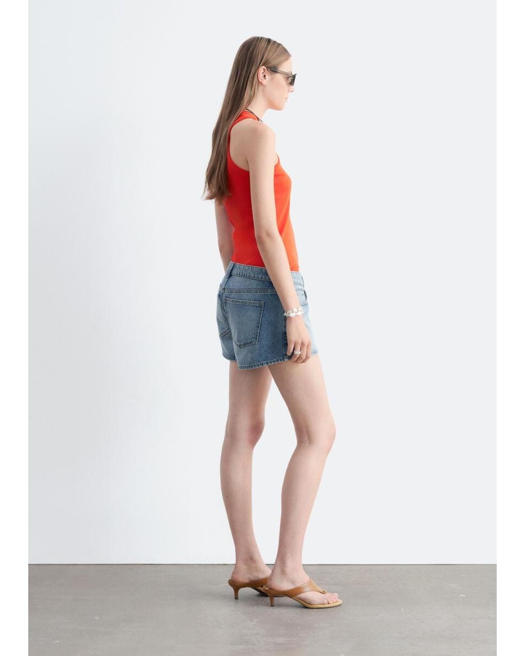 & Other Stories Red Low-Waist Denim Mini Shorts