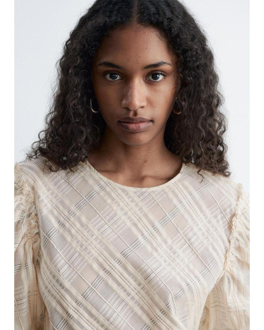 & Other Stories Natural Balloon-Sleeve Jacquard Blouse