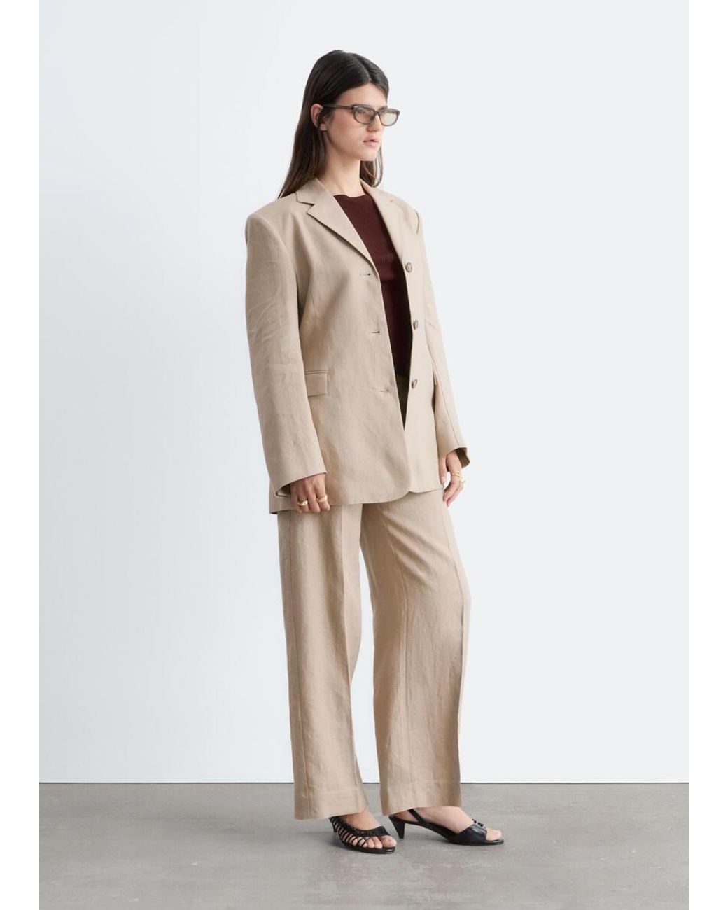 & Other Stories Natural Tailored Linen Trousers