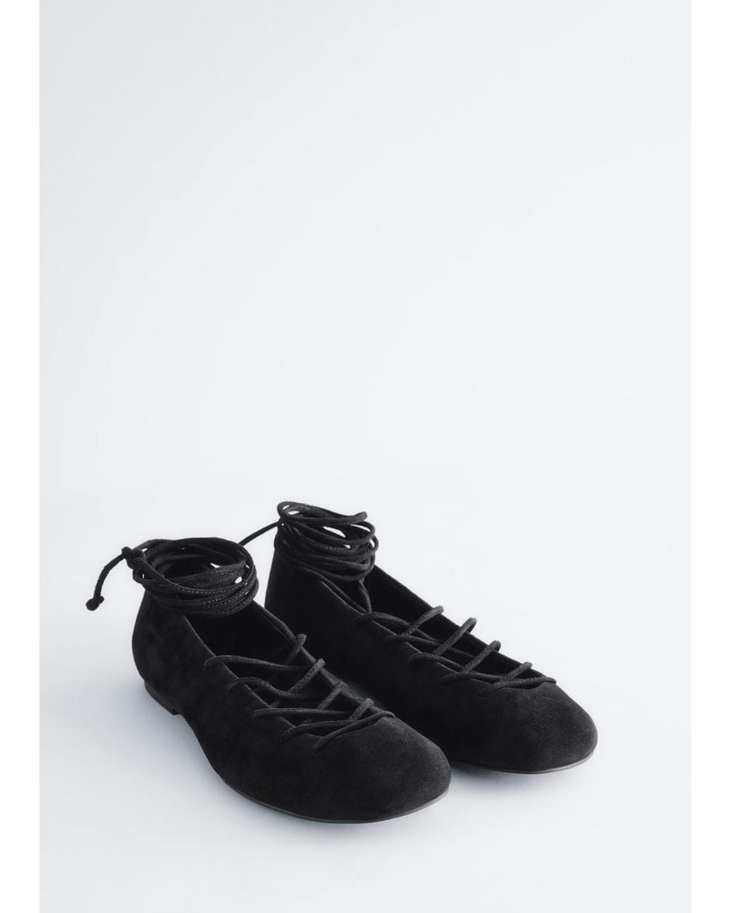& Other Stories White Lace-Up Leather Ballerinas