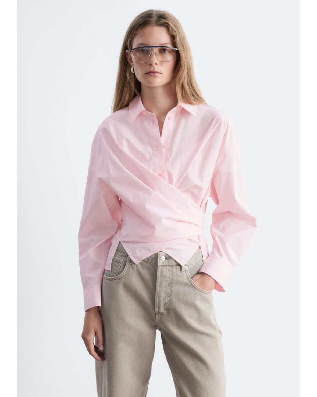 & Other Stories Pink Tie-Waist Cotton Shirt