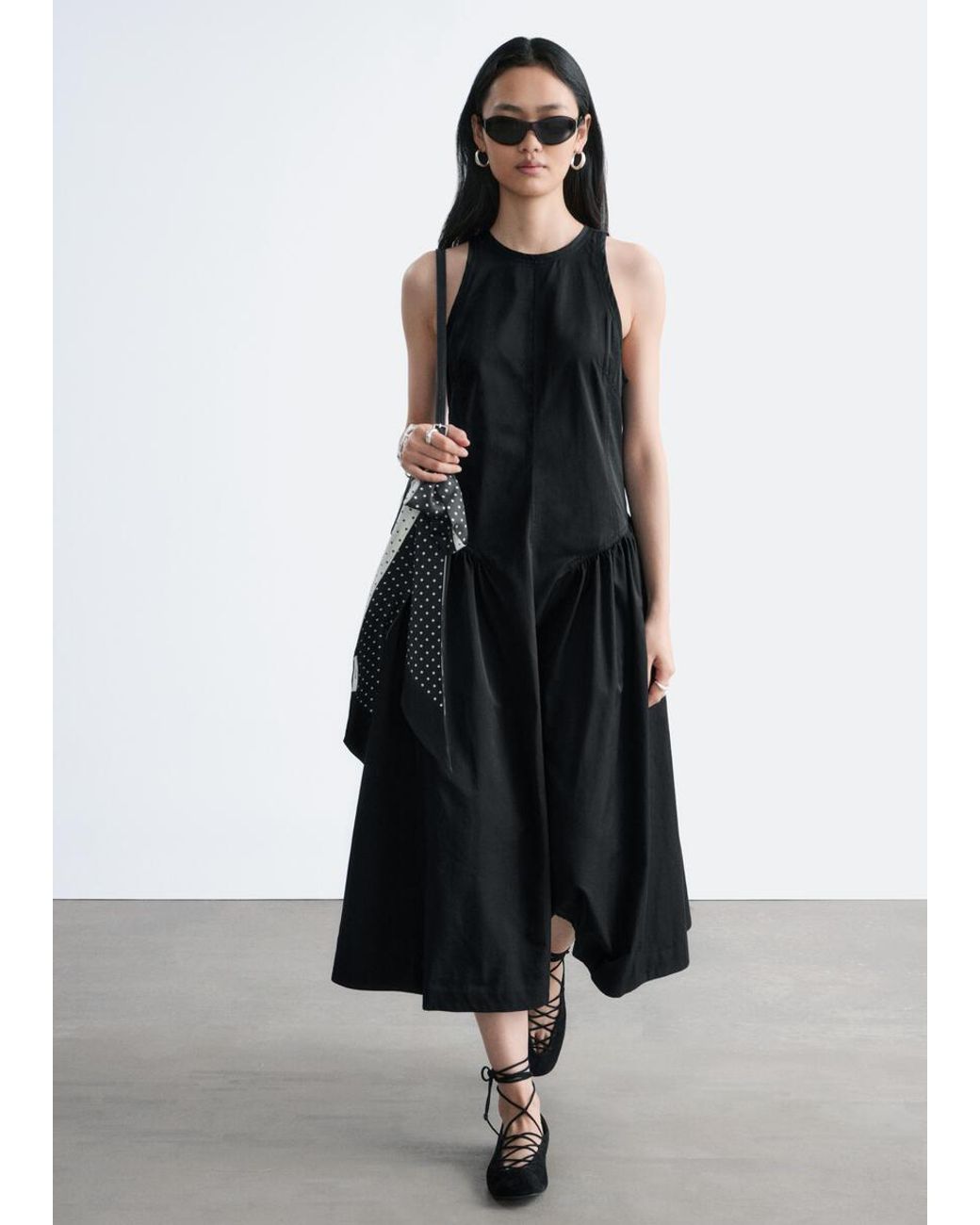 & Other Stories Black Flared Midi Dress