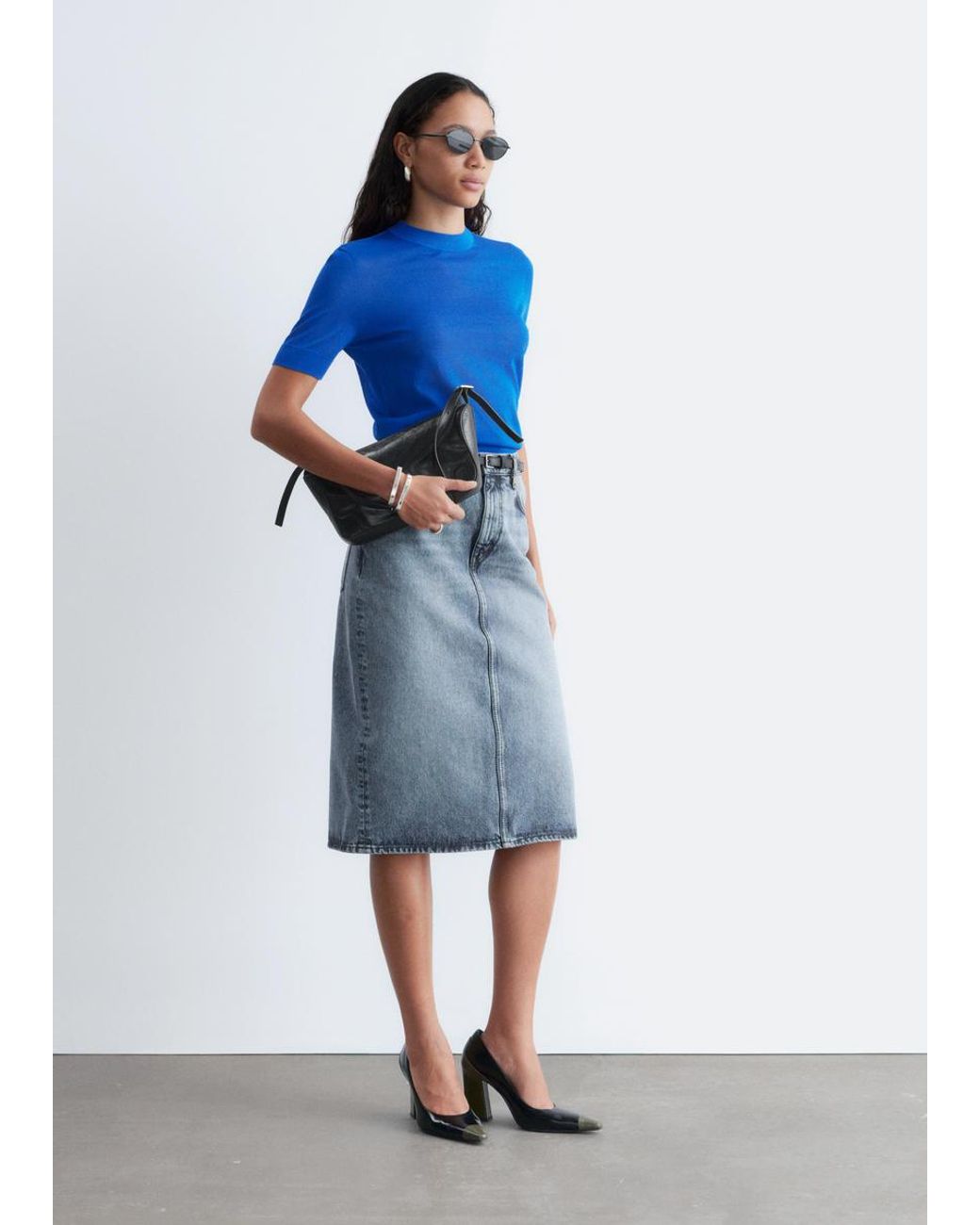 & Other Stories Blue Fine-Knit T-Shirt