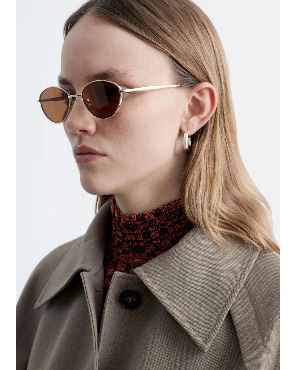 & Other Stories Brown Wire-Frame Oval Sunglasses