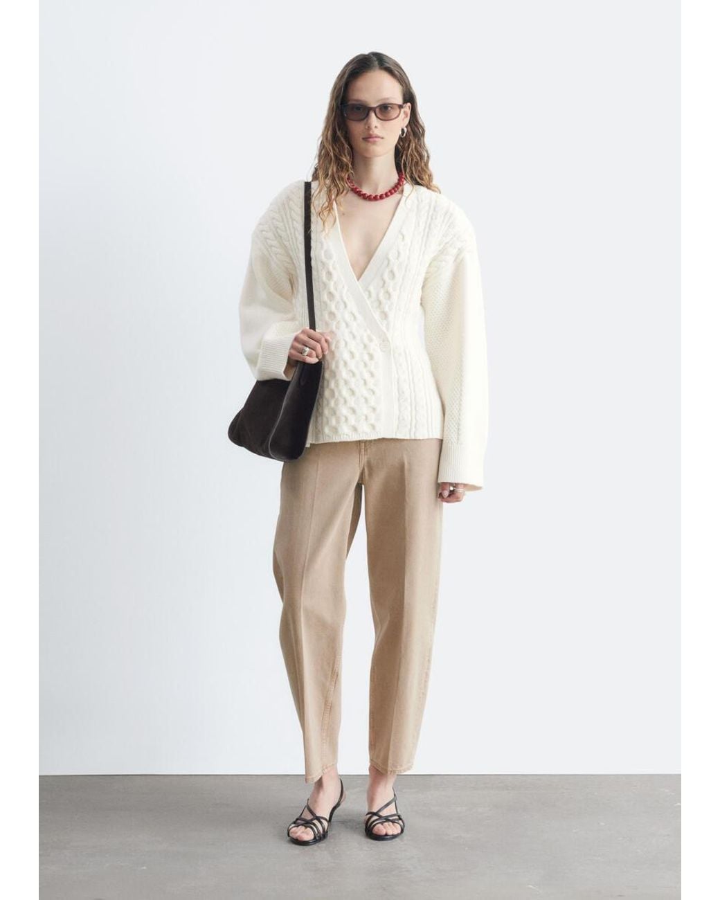 & Other Stories Natural Wool-Cotton Cable Knit Cardigan