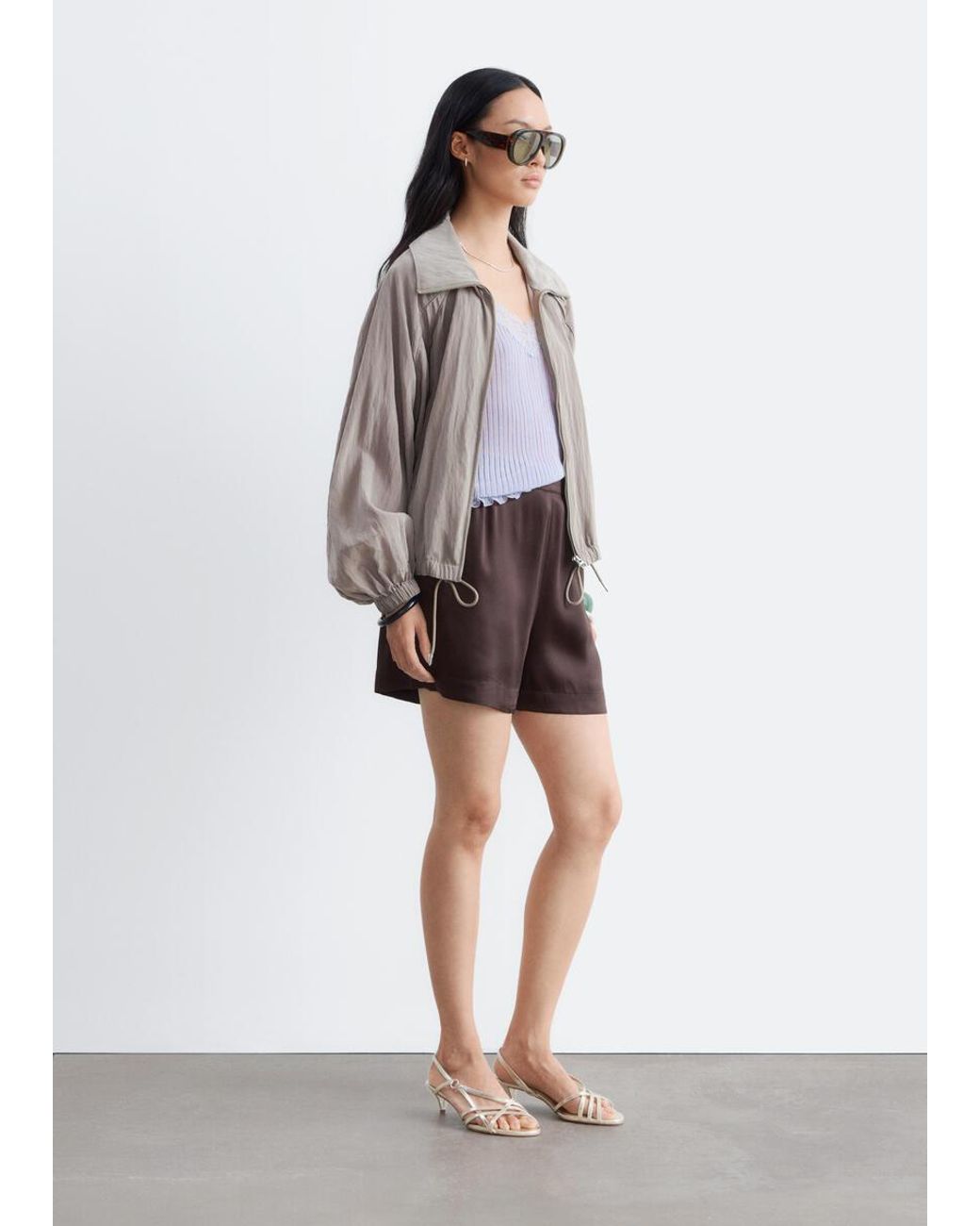 & Other Stories Brown Satin Pull-On Shorts
