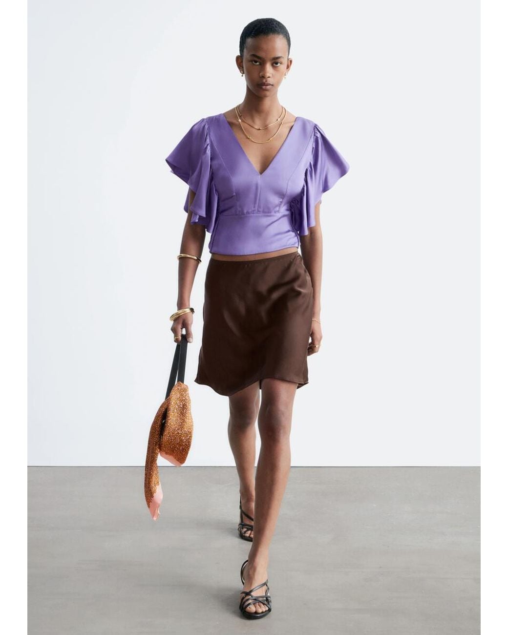 & Other Stories Purple Ruffle V-Neck Blouse
