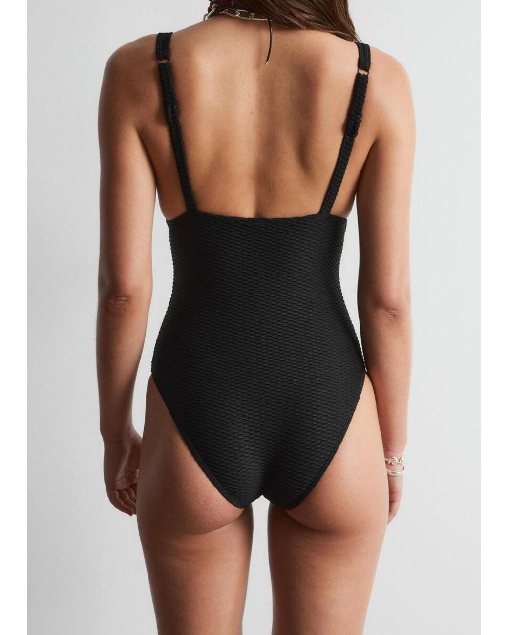 & Other Stories Black Textured Swimsuit