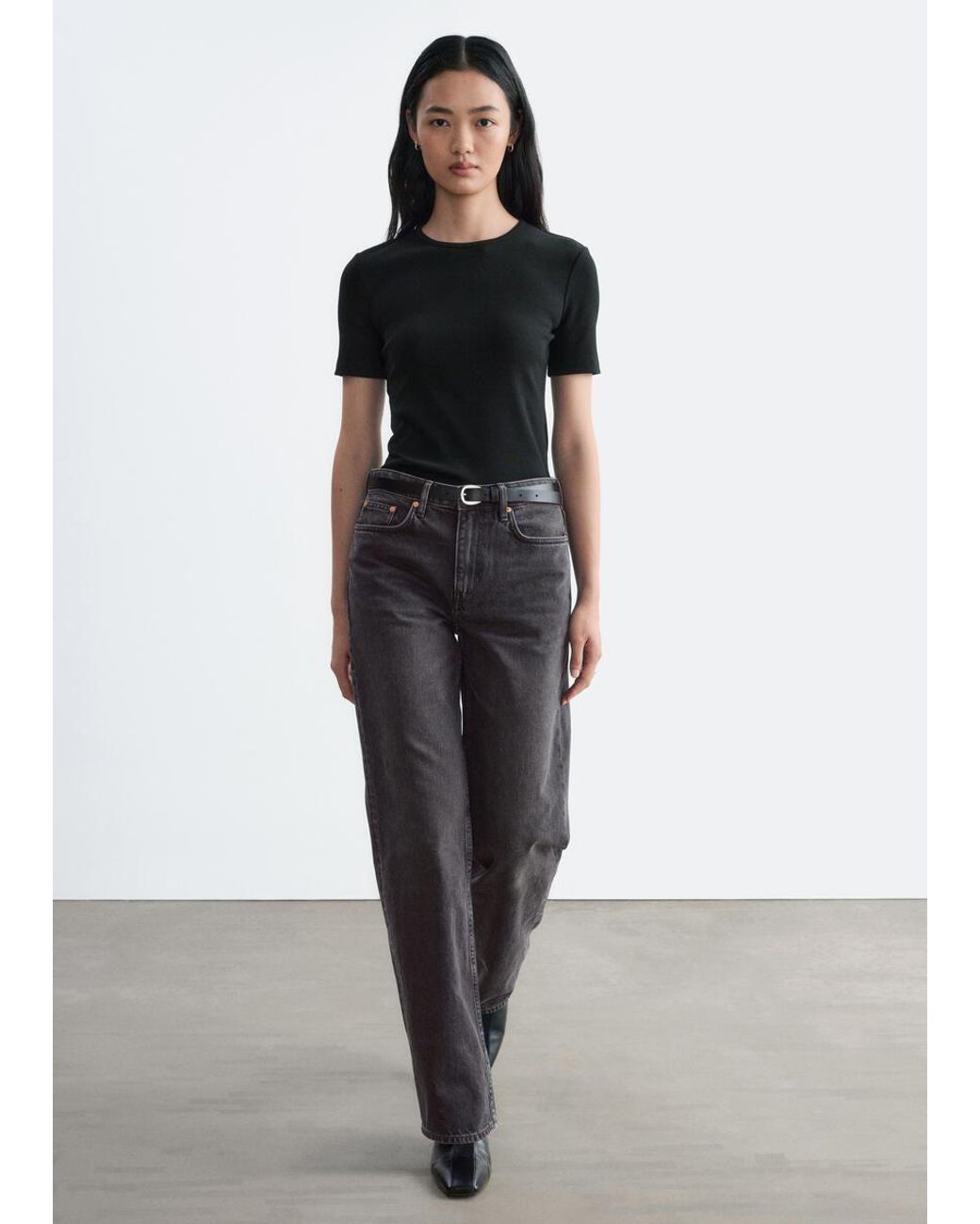 & Other Stories Black Ribbed T-Shirt