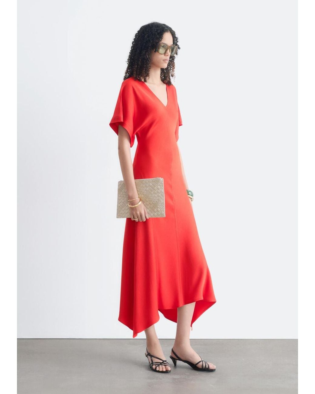 & Other Stories Red V-Neck Maxi Dress