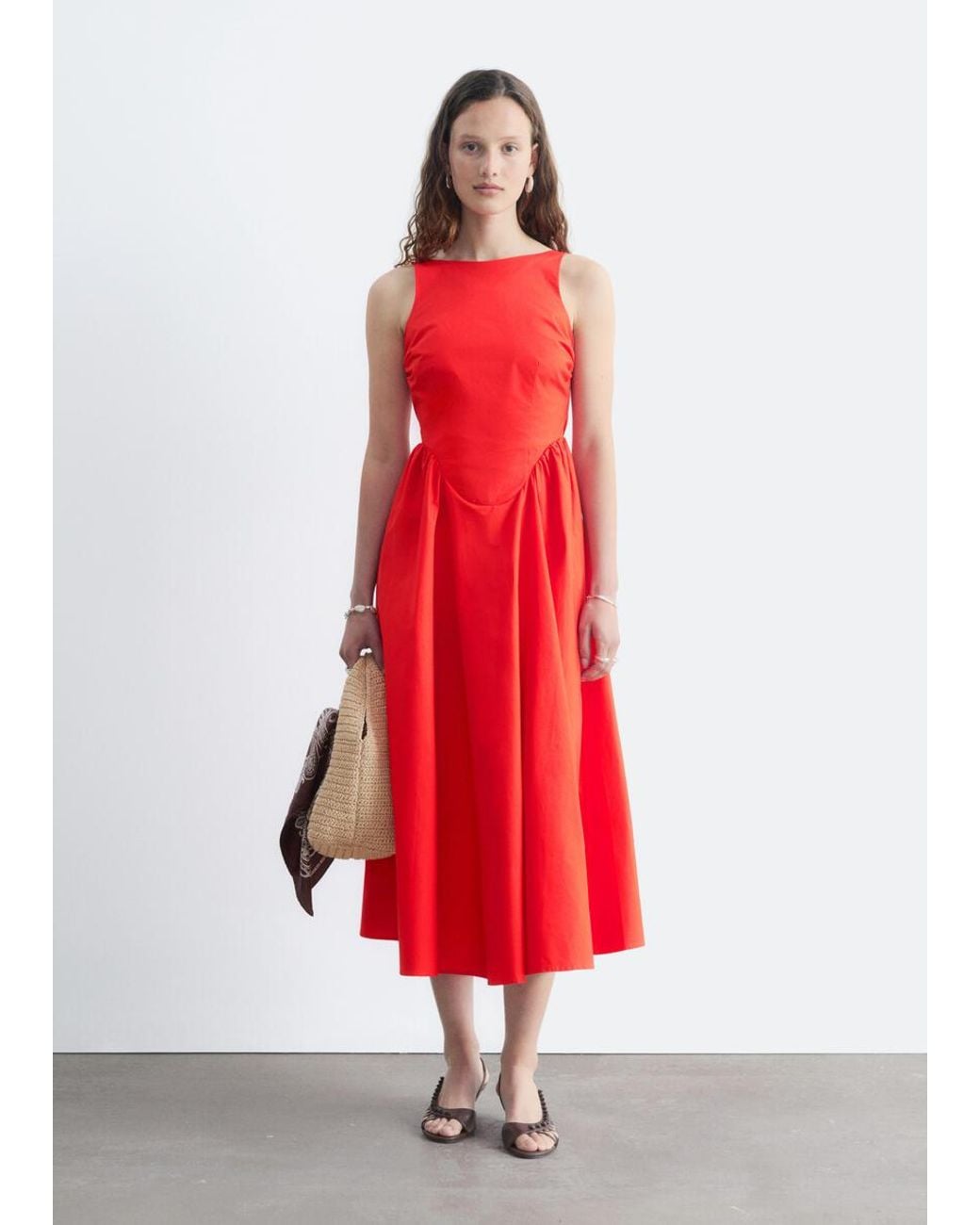 & Other Stories Red Tie-Back Midi Dress