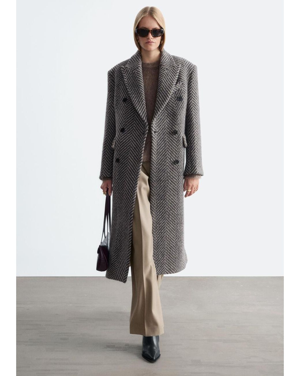 & Other Stories White Double-Breasted Wool Coat