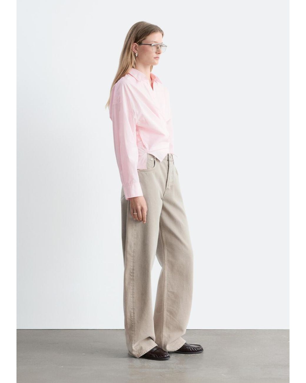 & Other Stories Pink Tie-Waist Cotton Shirt