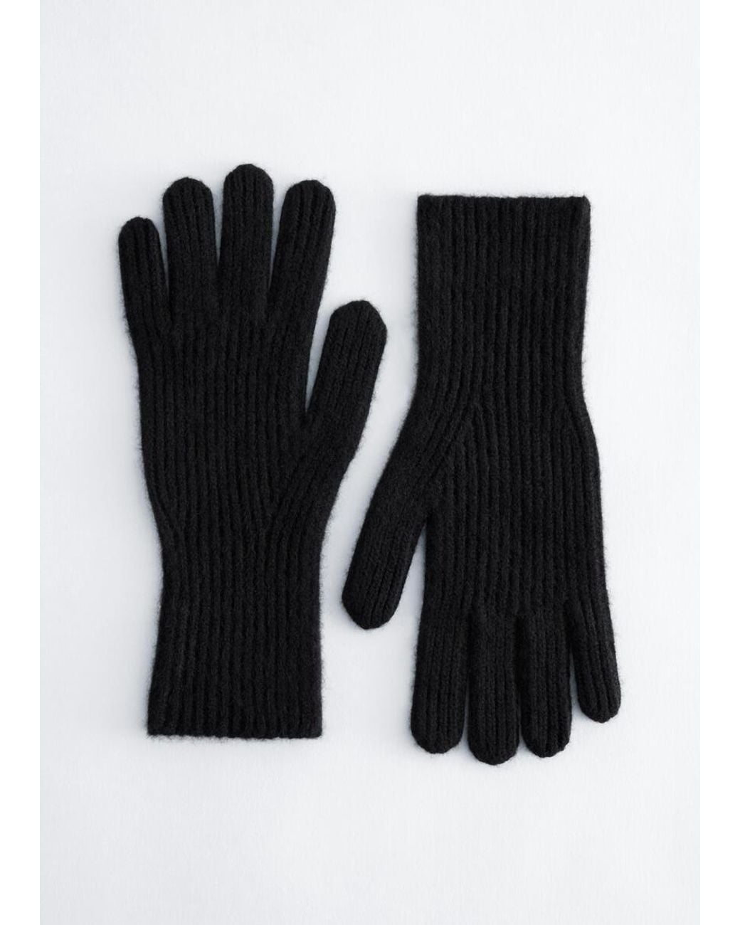 & Other Stories Black Ribbed Cashmere Gloves