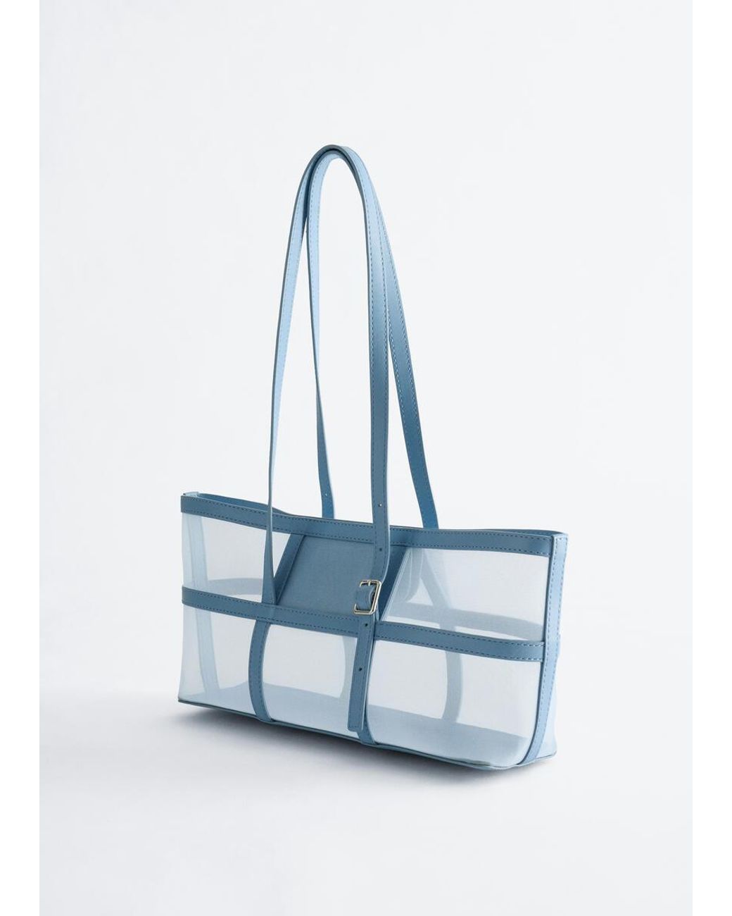 & Other Stories Blue Leather-Trimmed Mesh Tote Bag