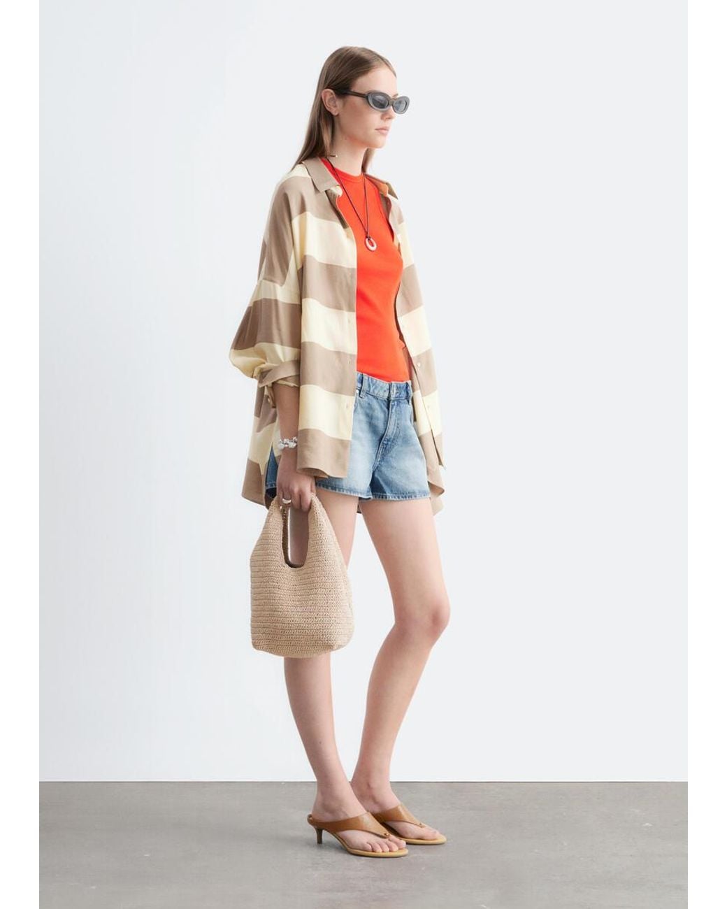 & Other Stories Red Low-Waist Denim Mini Shorts