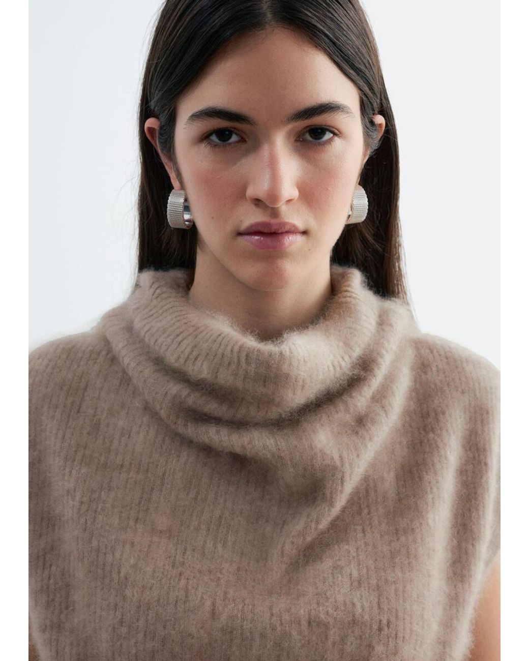 & Other Stories Natural Cashmere Rib Mock Neck Top