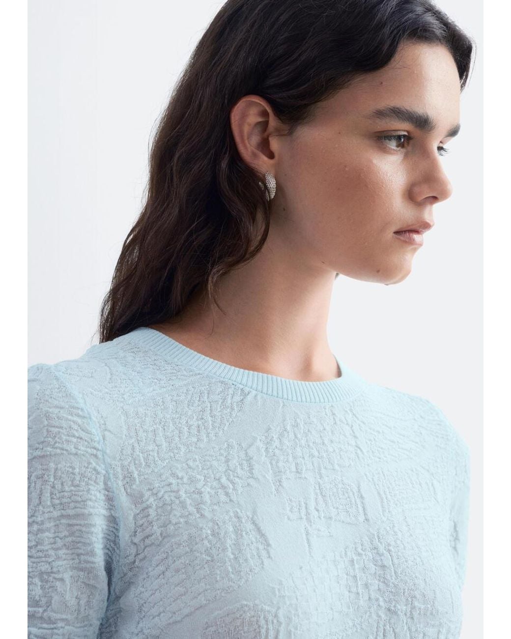 & Other Stories Gray Jacquard Knit T-Shirt