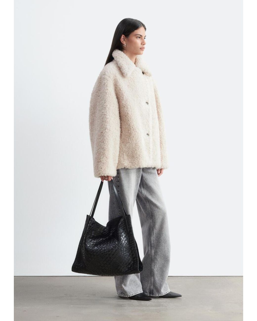 & Other Stories Natural Wool-Blend Faux-Fur Jacket