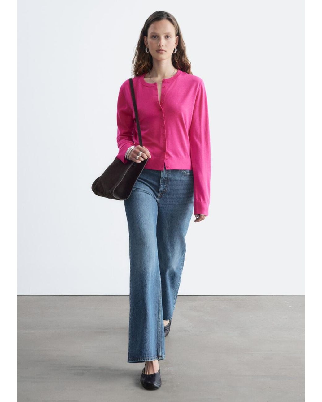 & Other Stories Pink Plain-Knit Wool Cardigan
