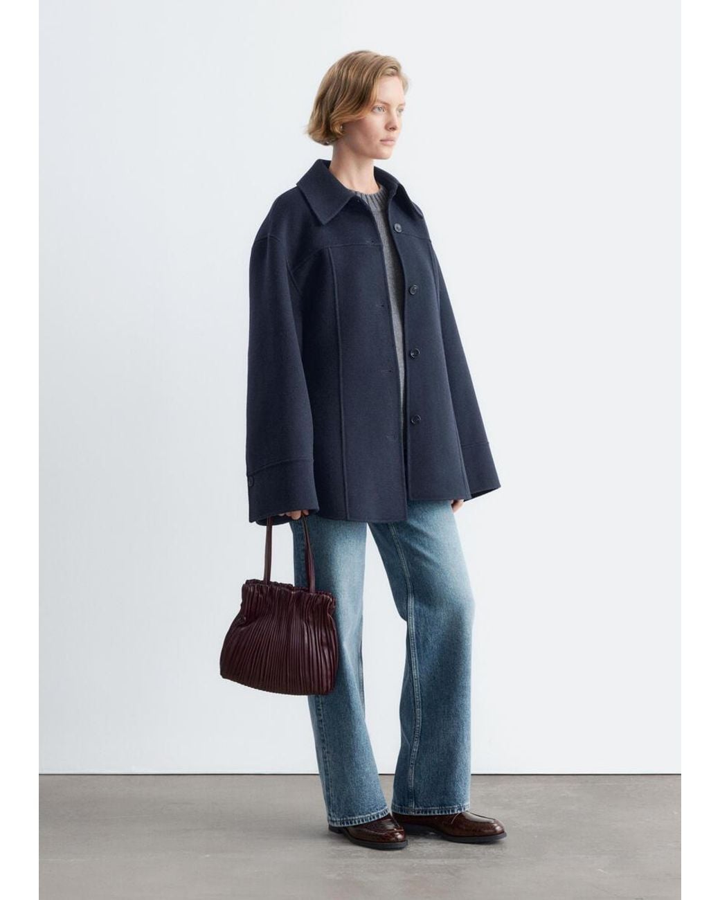 & Other Stories Blue Tapered Wool Jacket