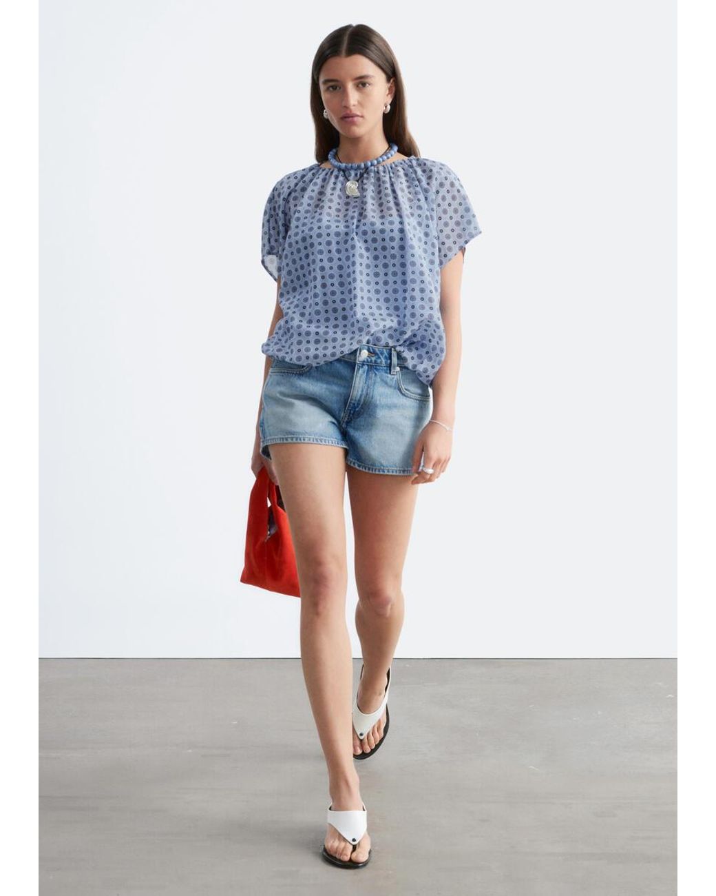 & Other Stories Blue Printed Balloon Blouse