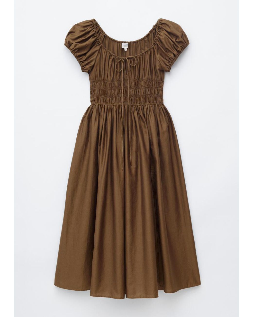 & Other Stories Brown Cotton Smocked Midi Dress