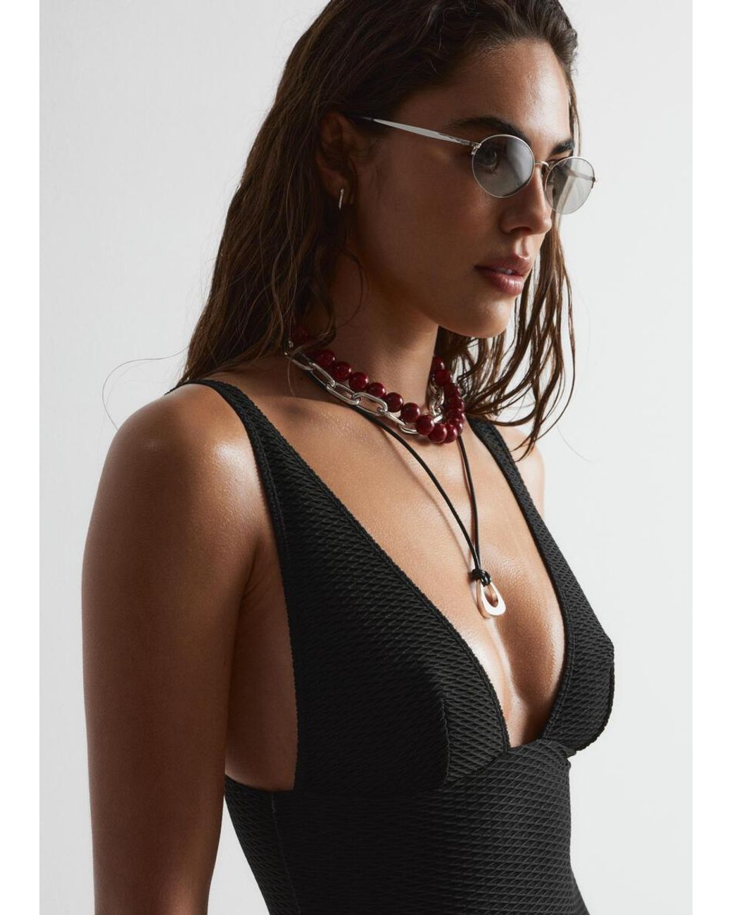 & Other Stories Black Textured Swimsuit