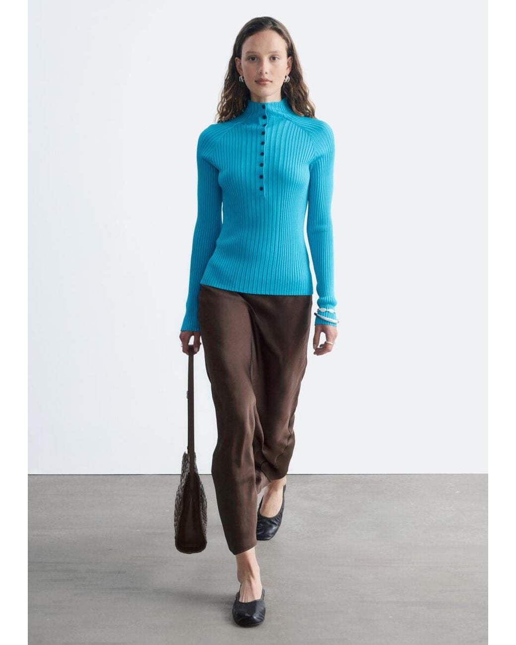 & Other Stories Blue Rib-Knit Top
