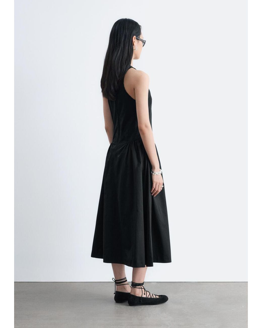 & Other Stories Black Flared Midi Dress