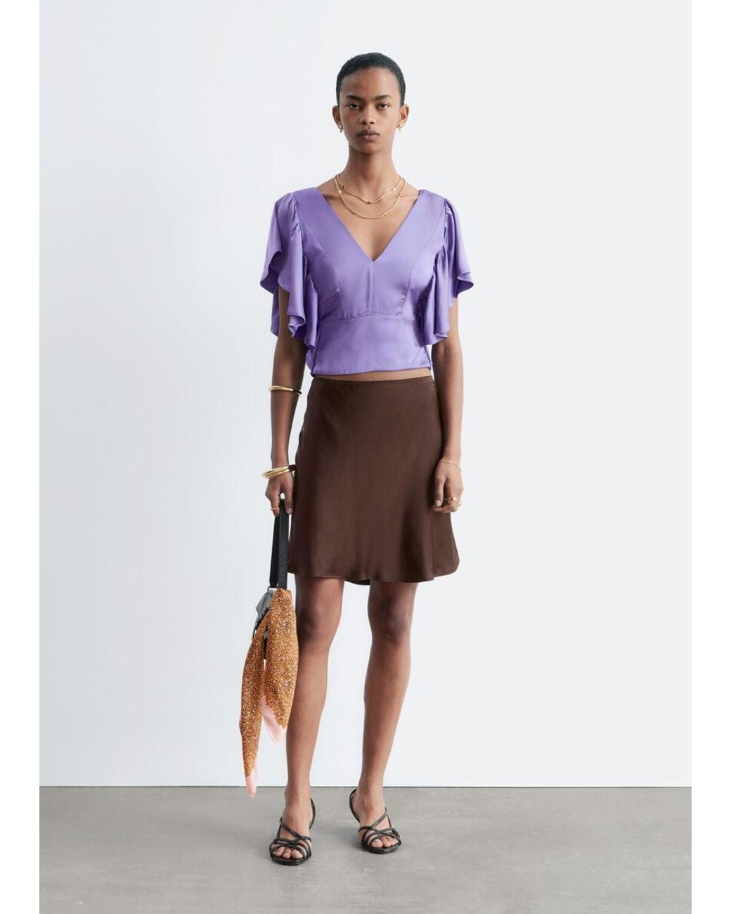 & Other Stories Purple Ruffle V-Neck Blouse