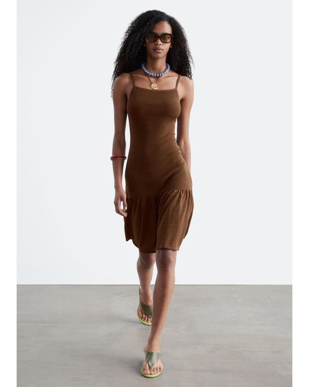 & Other Stories Brown Knitted Midi Dress